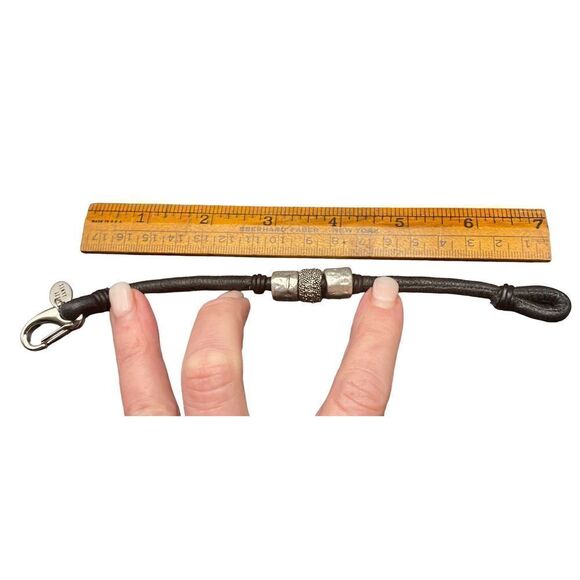 Lizzy James black leather and three silver beaded bracelet with hook clasp - Picture 3 of 7